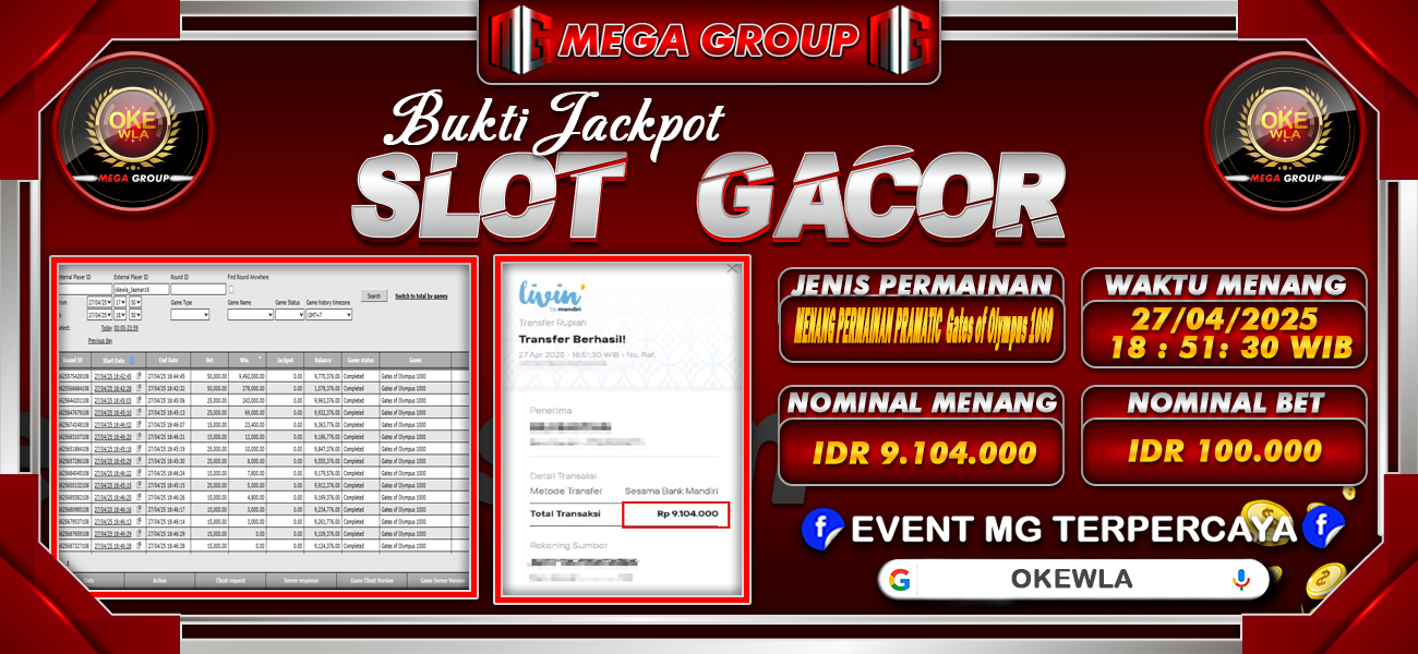 Bukti JP situs Okewla hari Minggu, 27 April 2025