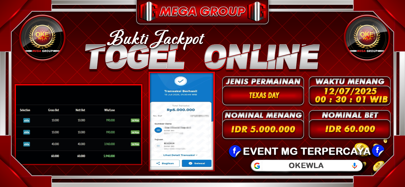 Bukti JP situs Okewla hari Minggu, 13 Juli 2025