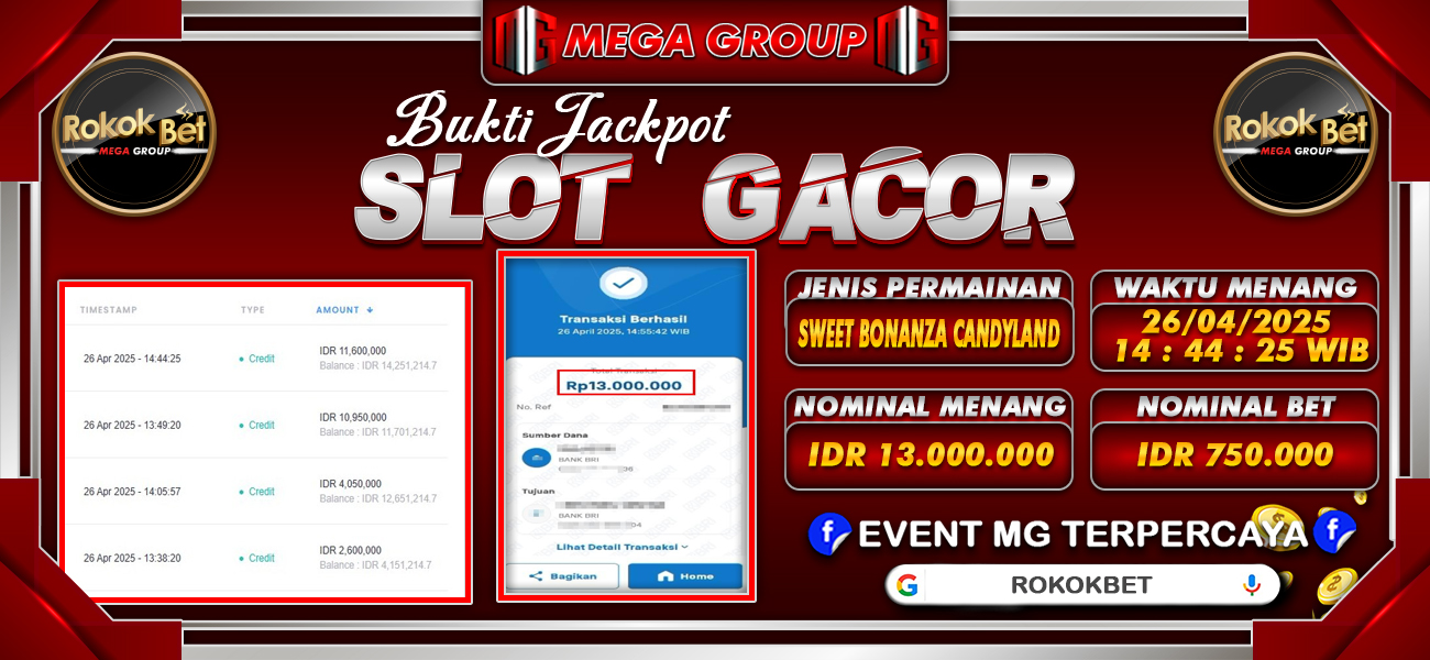 Bukti JP situs Rokokbet hari Sabtu, 26 April 2025