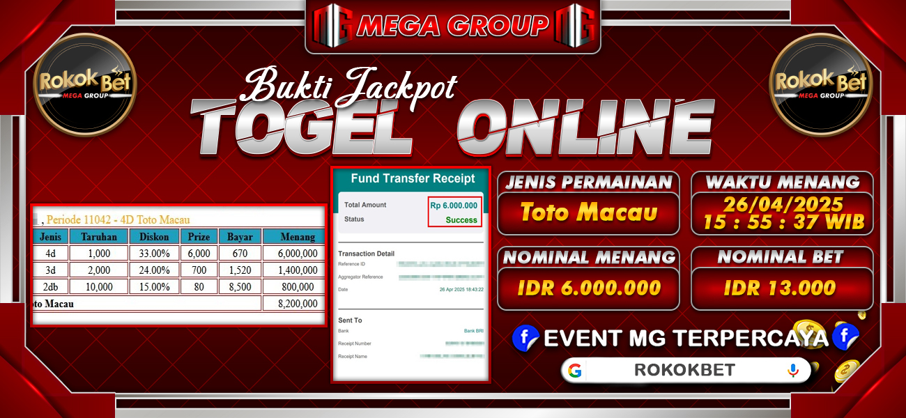 Bukti JP situs Rokokbet hari Minggu, 27 April 2025