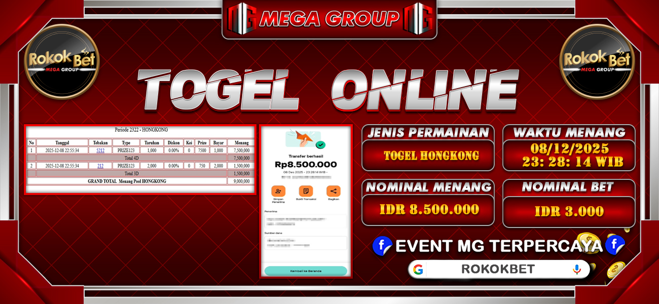 Bukti JP situs Rokokbet hari Senin, 08 Desember 2025