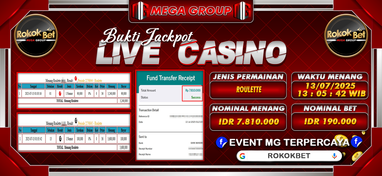 Bukti JP situs Rokokbet hari Minggu, 13 Juli 2025