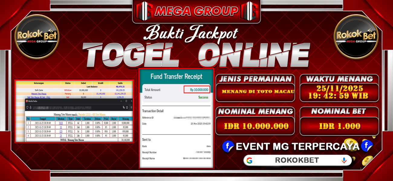 Bukti JP situs Rokokbet hari Selasa, 25 November 2025