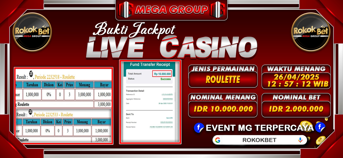Bukti JP situs Rokokbet hari Sabtu, 26 April 2025