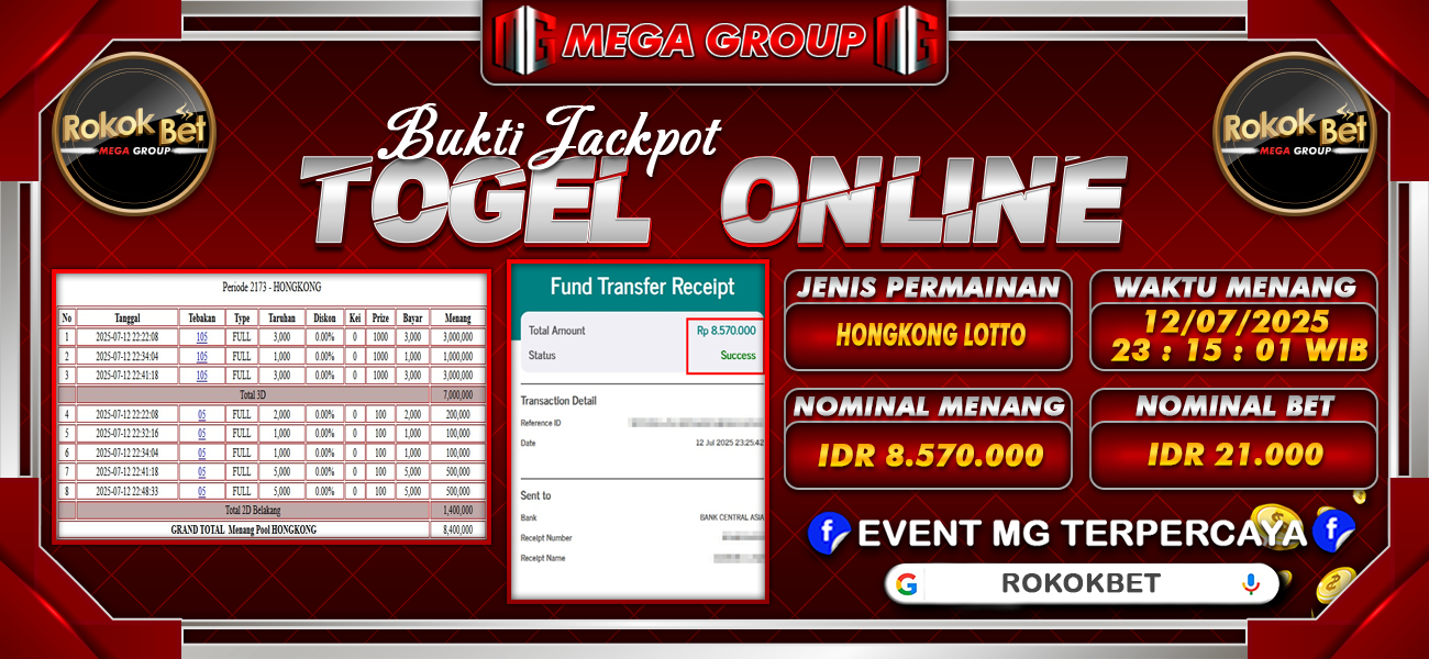 Bukti JP situs Rokokbet hari Minggu, 13 Juli 2025