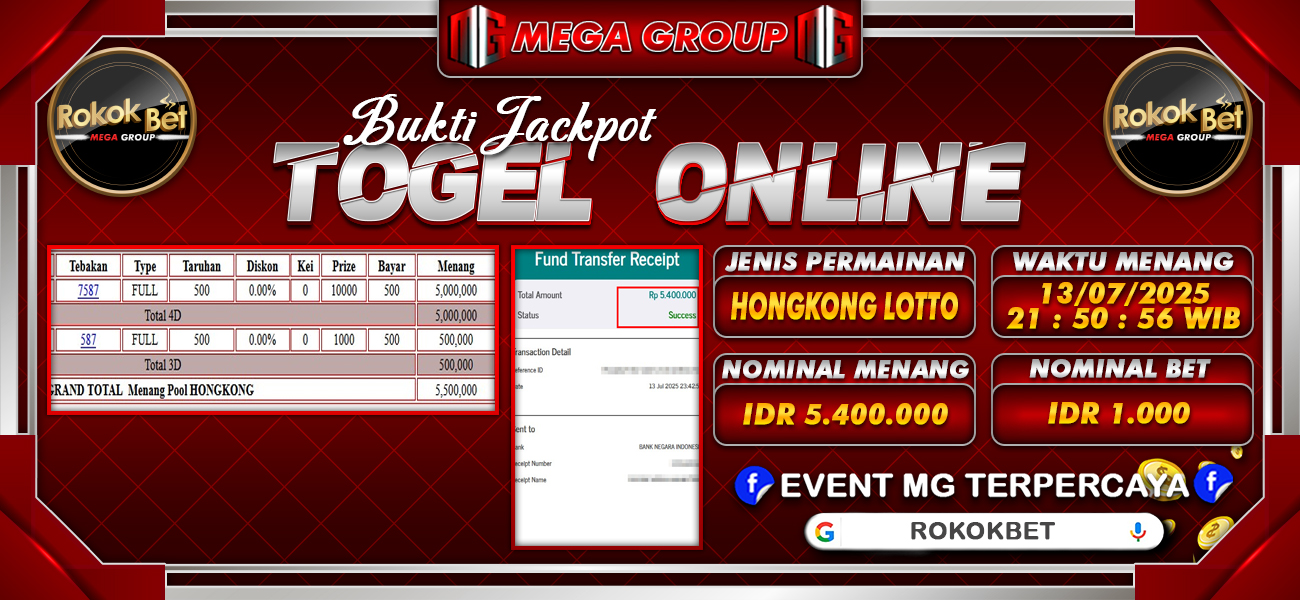 Bukti JP situs Rokokbet hari Senin, 14 Juli 2025