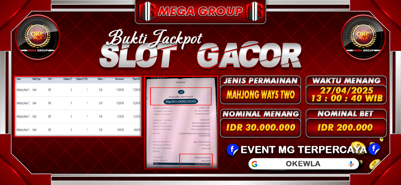 Bukti JP situs Okewla hari Minggu, 27 April 2025