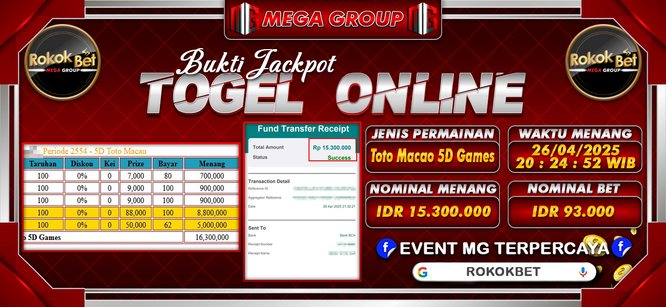Bukti JP situs Rokokbet hari Minggu, 27 April 2025