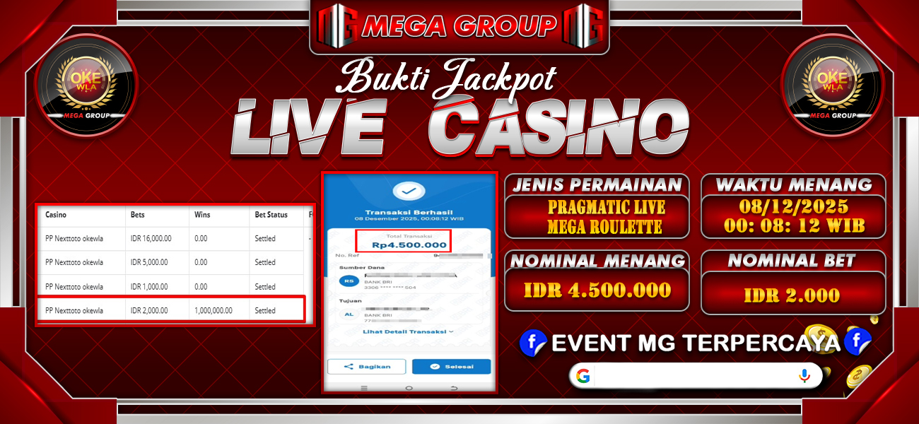 Bukti JP situs Okewla hari Senin, 08 Desember 2025