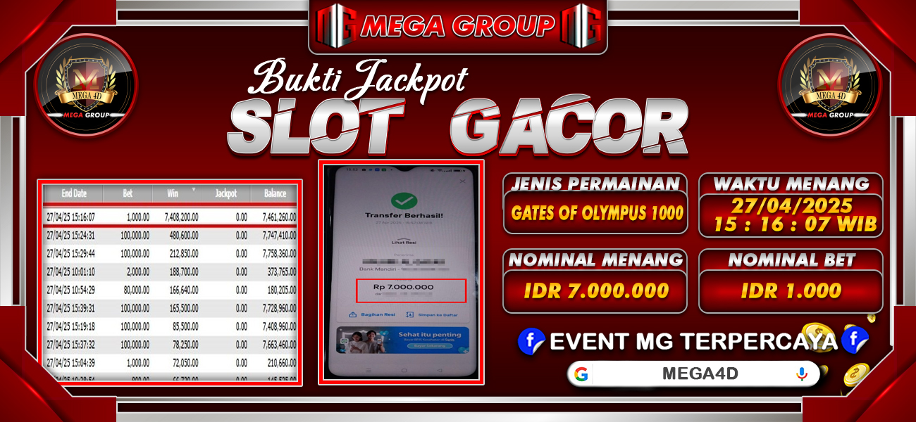 Bukti JP situs Mega4D hari Minggu, 27 April 2025