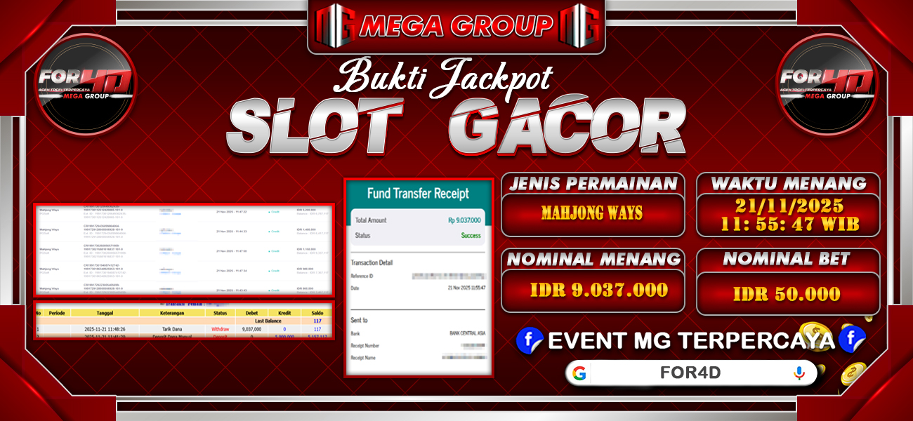 Bukti JP situs For4D hari Jumat, 21 November 2025