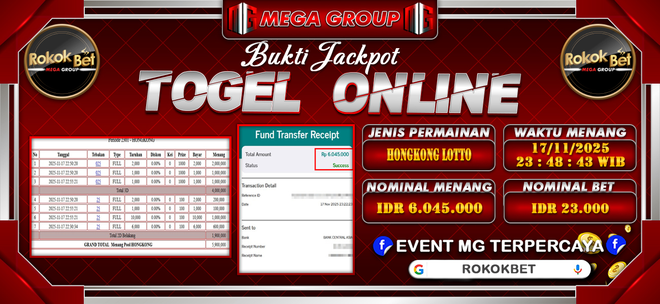 Bukti JP situs Rokokbet hari Selasa, 18 November 2025