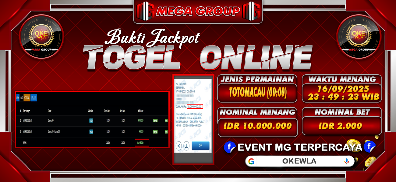 Bukti JP situs Okewla hari Selasa, 16 September 2025