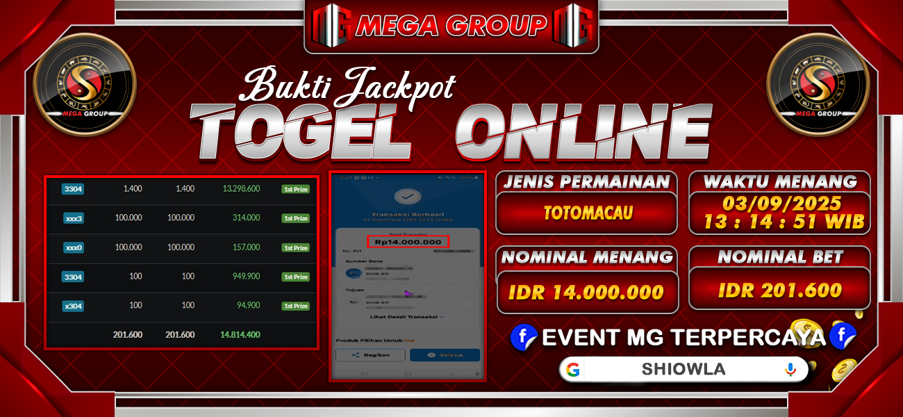 Bukti JP situs Shiowla hari Rabu, 03 September 2025