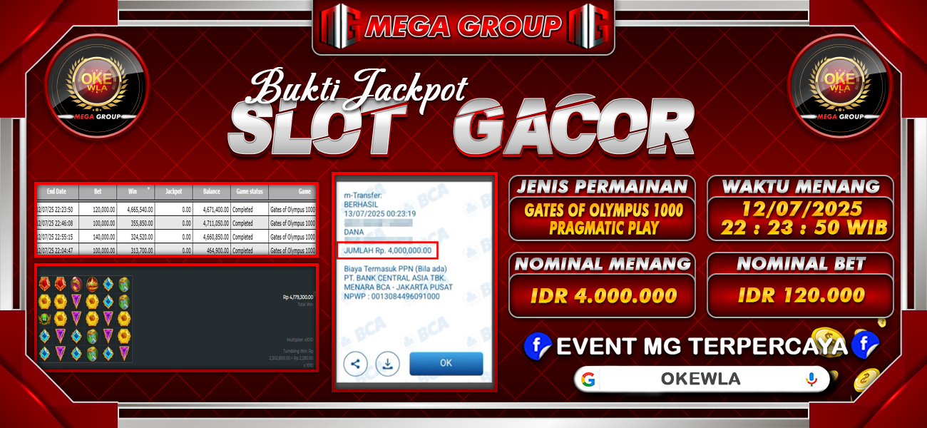 Bukti JP situs Okewla hari Minggu, 13 Juli 2025