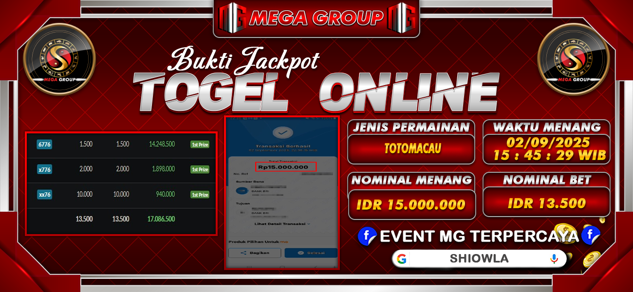 Bukti JP situs Shiowla hari Rabu, 03 September 2025