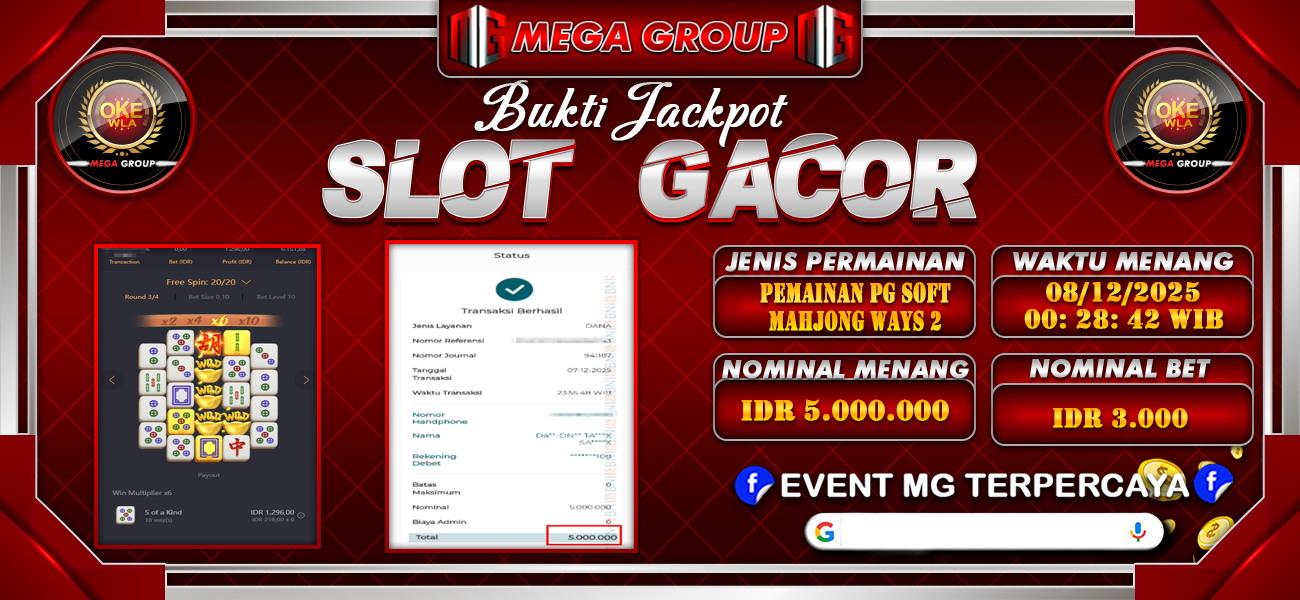 Bukti JP situs Okewla hari Senin, 08 Desember 2025