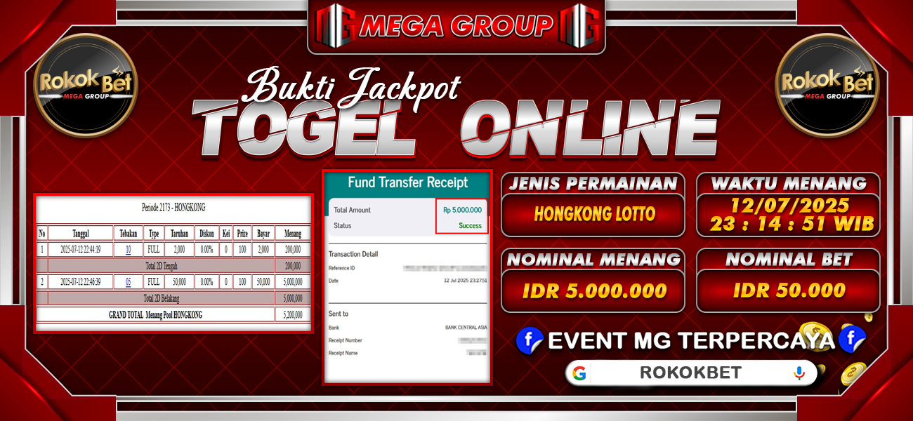 Bukti JP situs Rokokbet hari Minggu, 13 Juli 2025