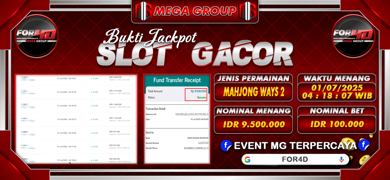 Bukti JP situs For4D hari Selasa, 01 Juli 2025