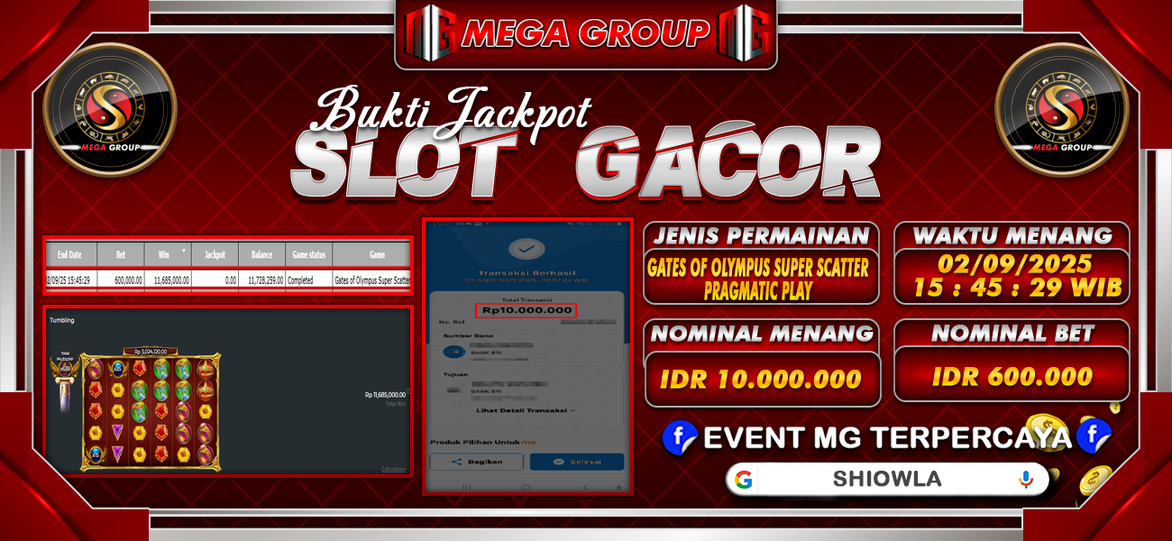 Bukti JP situs Shiowla hari Rabu, 03 September 2025