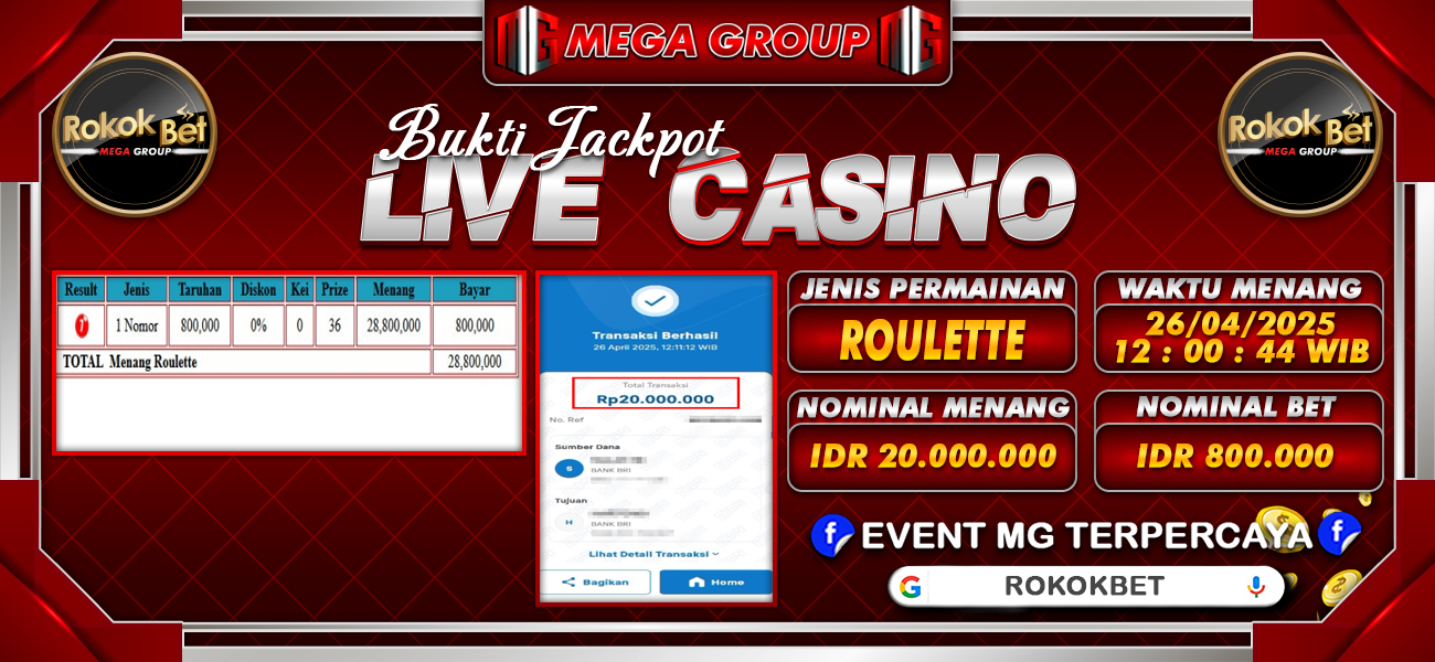 Bukti JP situs Rokokbet hari Sabtu, 26 April 2025