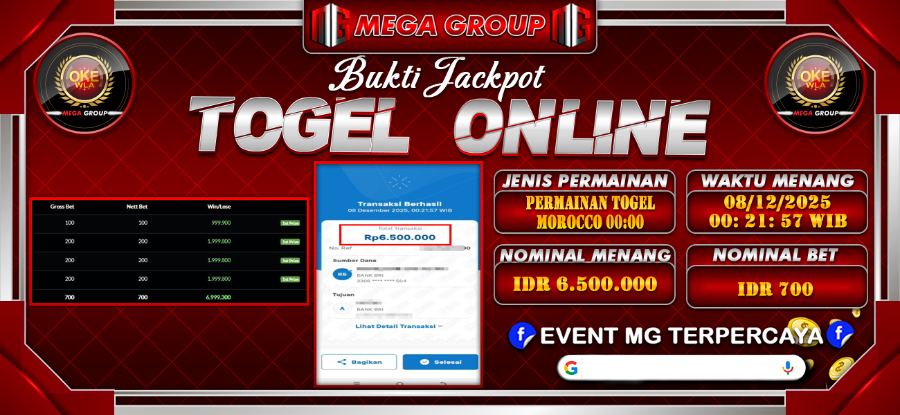 Bukti JP situs Okewla hari Senin, 08 Desember 2025