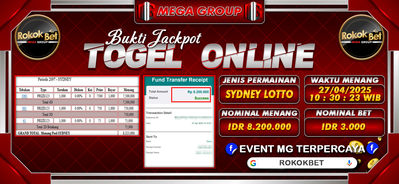 Bukti JP situs Rokokbet hari Minggu, 27 April 2025