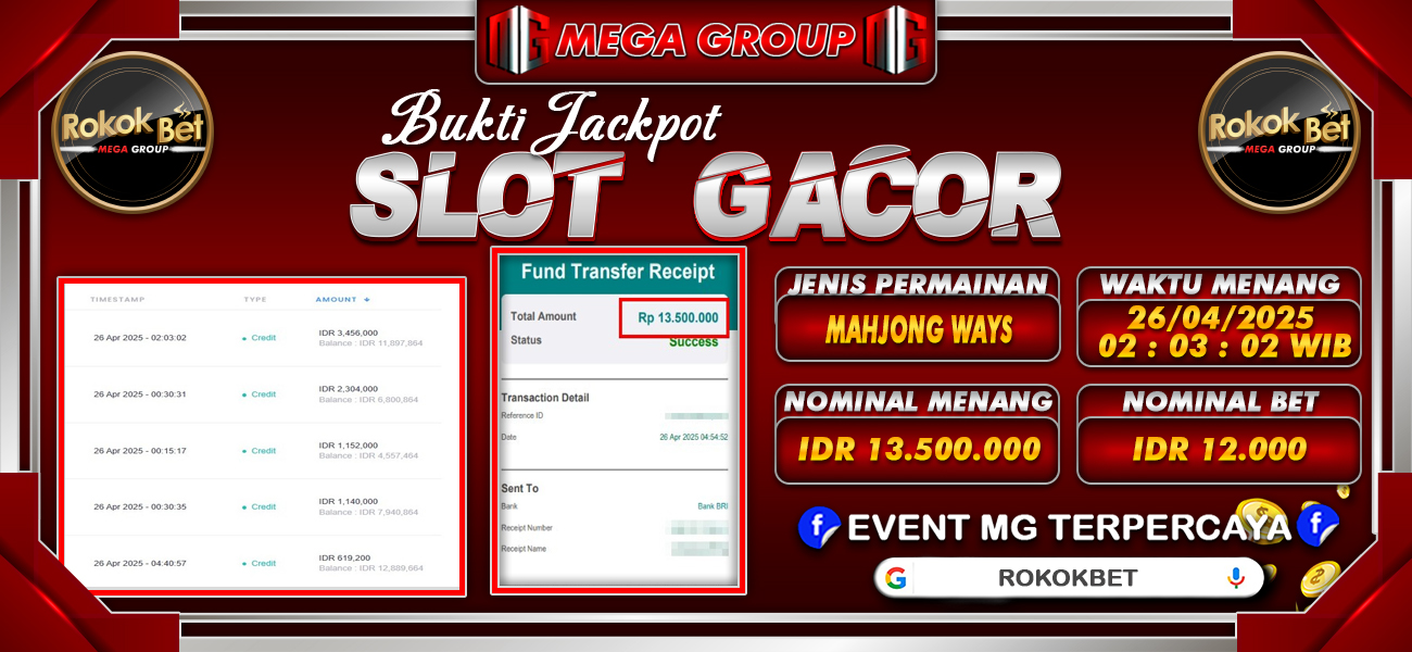 Bukti JP situs Rokokbet hari Sabtu, 26 April 2025