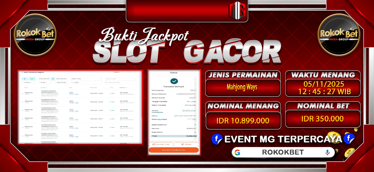 Bukti JP situs Rokokbet hari Kamis, 06 November 2025