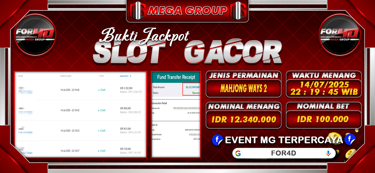 Bukti JP situs For4D hari Selasa, 15 Juli 2025