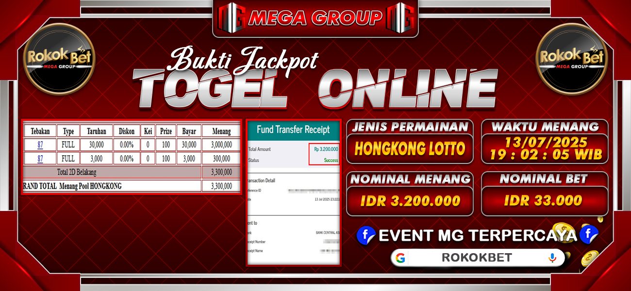 Bukti JP situs Rokokbet hari Senin, 14 Juli 2025