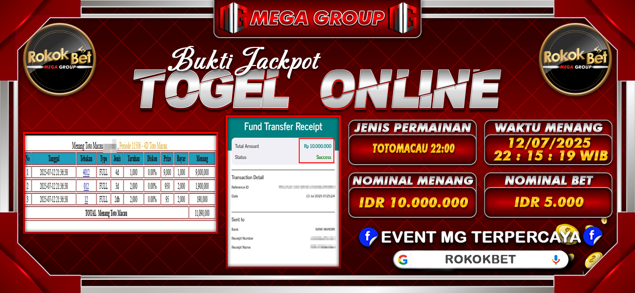 Bukti JP situs Rokokbet hari Minggu, 13 Juli 2025